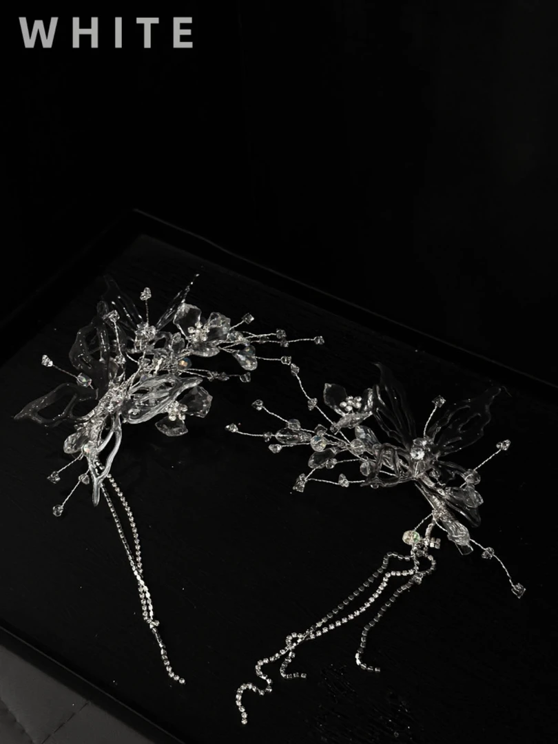 非金属耳饰 WHITE 晶莹剔透蝴蝶对夹 爆款新品