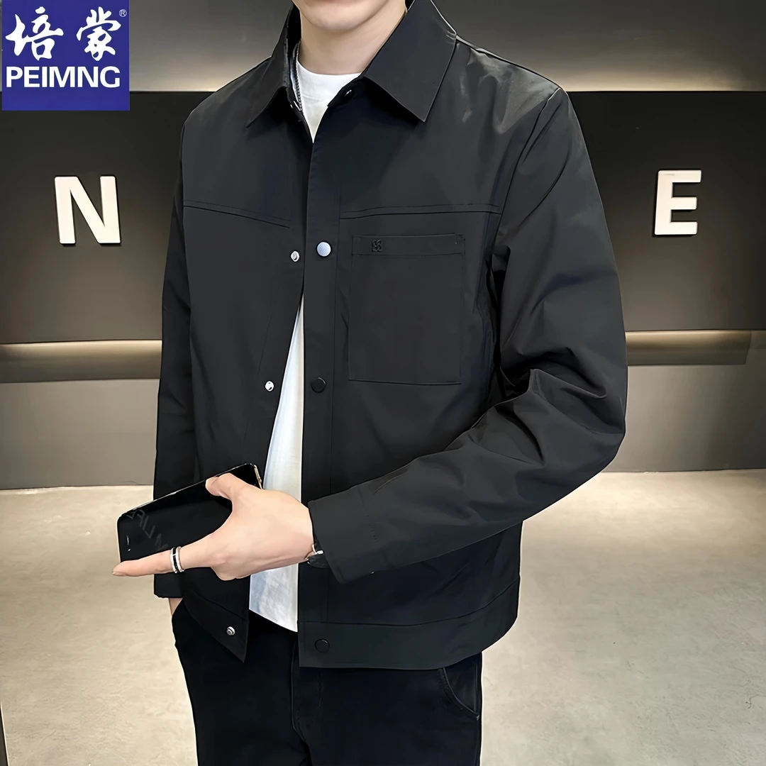 培蒙男士外套春秋冬新款薄款帅气工装翻领夹克韩版加棉加厚机车服
