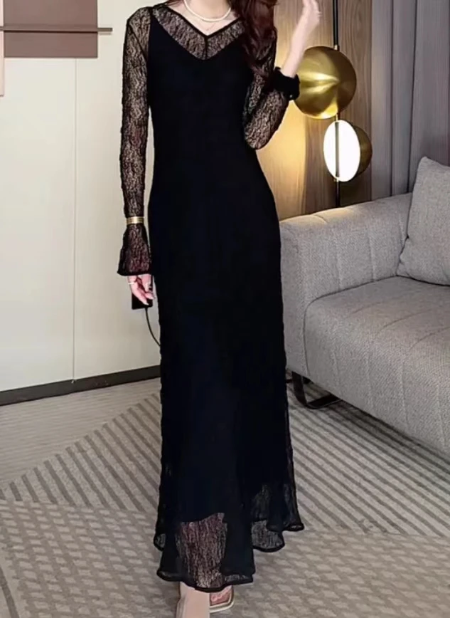 SENBIYAO/森比垚 1188#秋季新款蕾丝两件套连衣裙