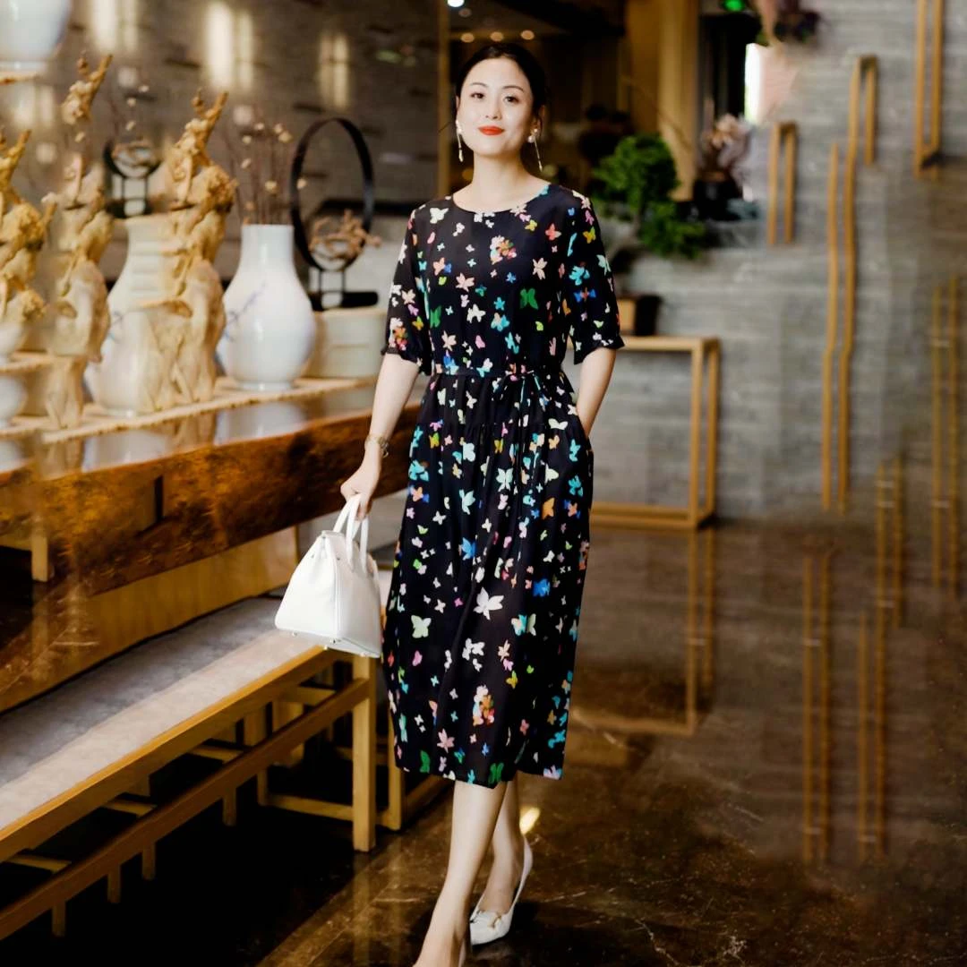 SENBIYAO/森比垚  2023-98#2023夏季新款时尚女优雅桑蚕丝连衣裙