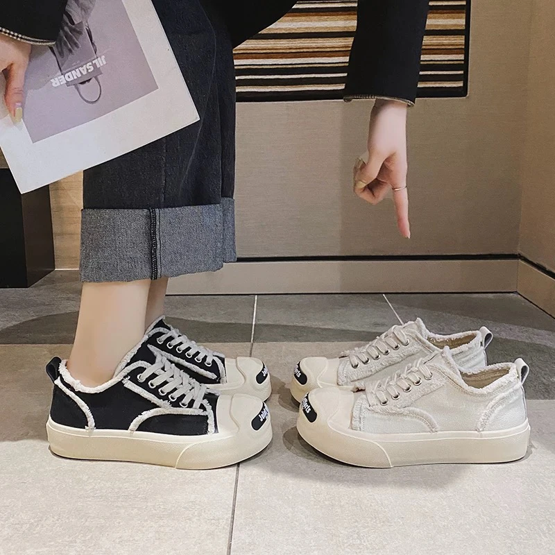 新款帆布鞋开口笑板鞋大头鞋休闲小白鞋