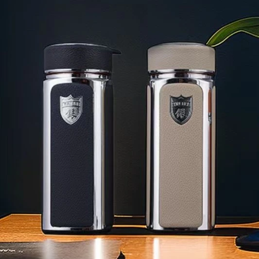 四方皮纹杯银杯银离子大容量水杯商务耐热茶杯高端高档礼品保温杯