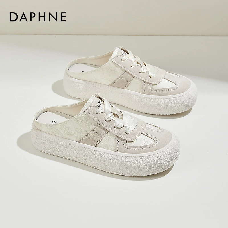 Daphne/达芙妮2024夏新款包头半拖女外穿厚底休闲中式芭蕾德训鞋