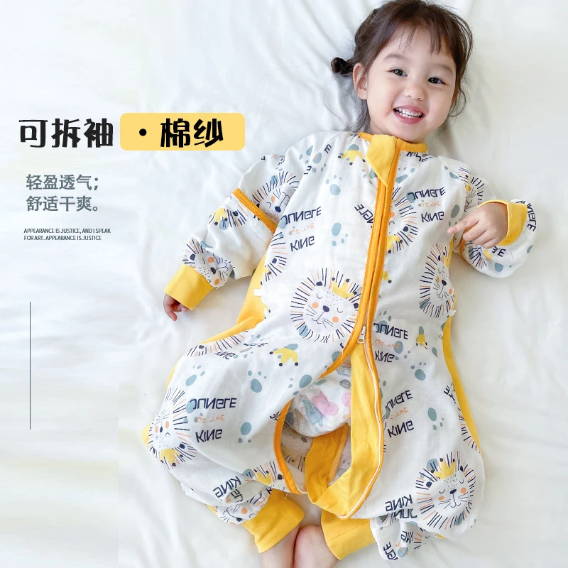 婴儿夏季分腿纱布睡袋儿童防踢被婴儿宝宝春夏款纯棉睡袋四季通用