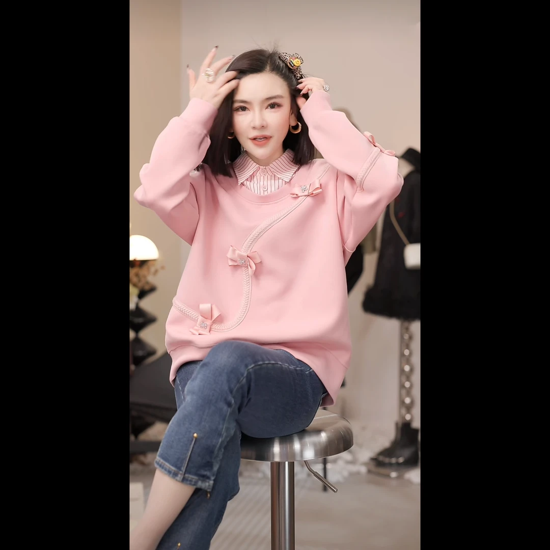 【燕子设计师品牌】秋冬设计感立体蝴蝶结polo领卫衣 20877 Q