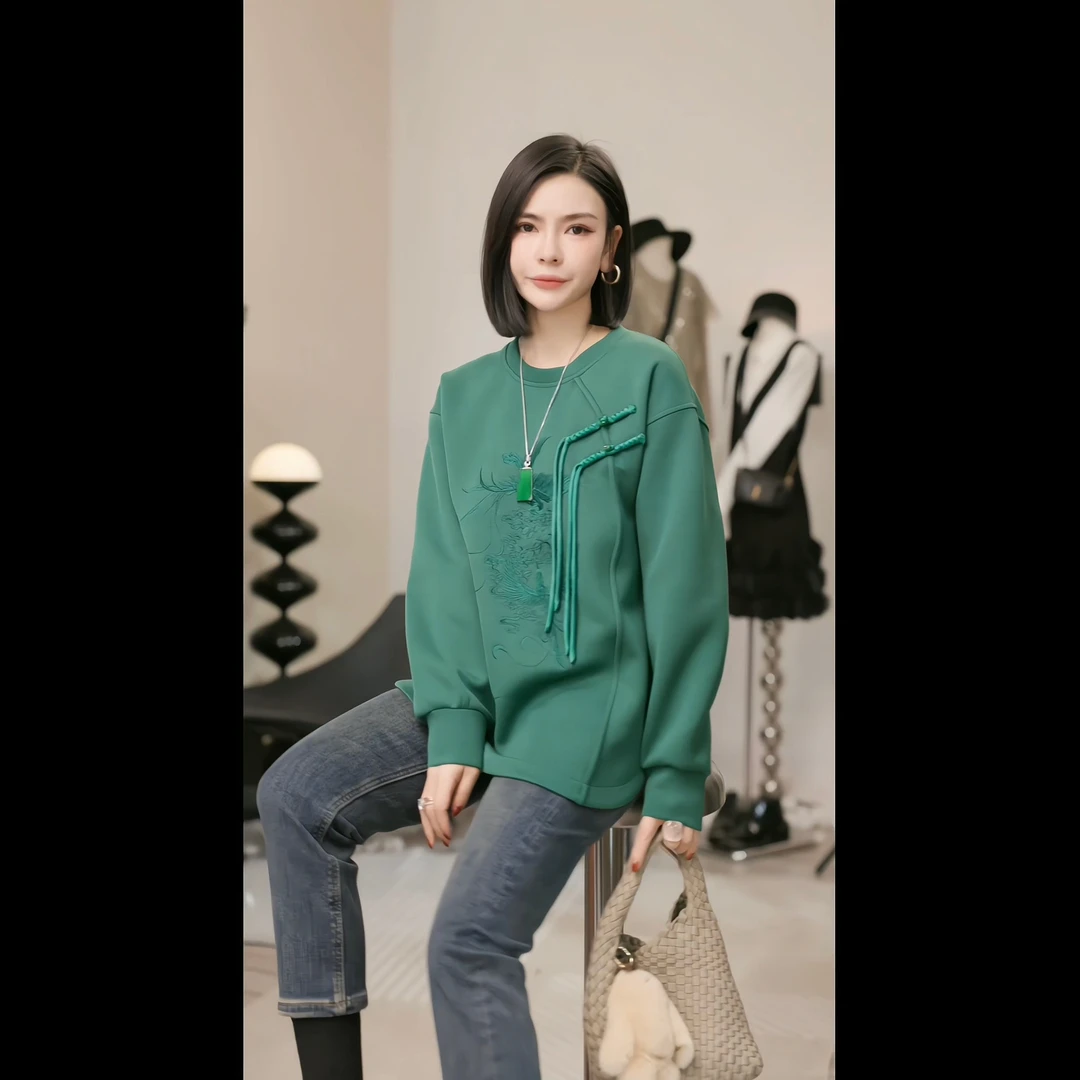 【燕子设计师品牌】凤凰绣花国风百搭显瘦卫衣 13682 D