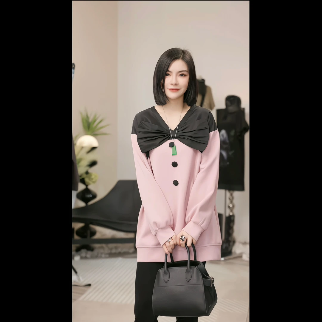 【燕子设计师品牌】画眉 设计感拼接蝴蝶结卫衣 13023 D