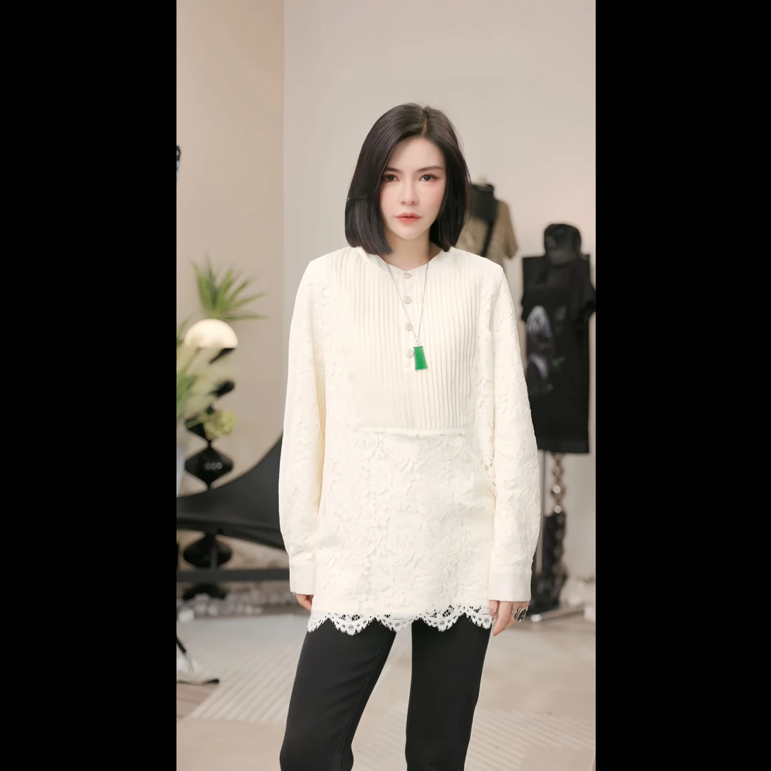 【燕子设计师品牌】 花朵拼接条纹领设计感百搭显瘦长袖 13180 D