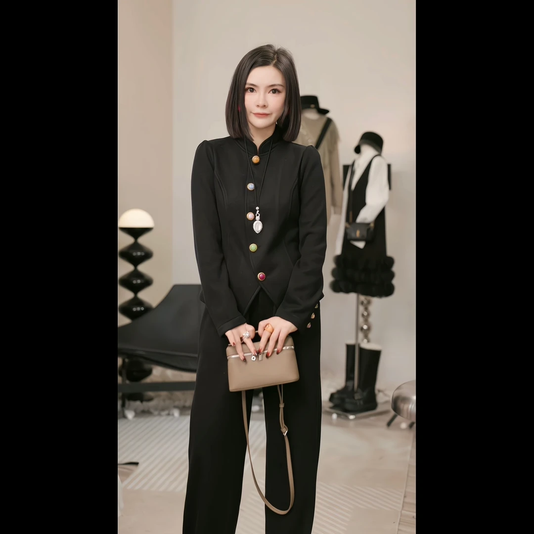 【燕子设计师品牌】彩色的风 设计感加绒显瘦套装 18170 D