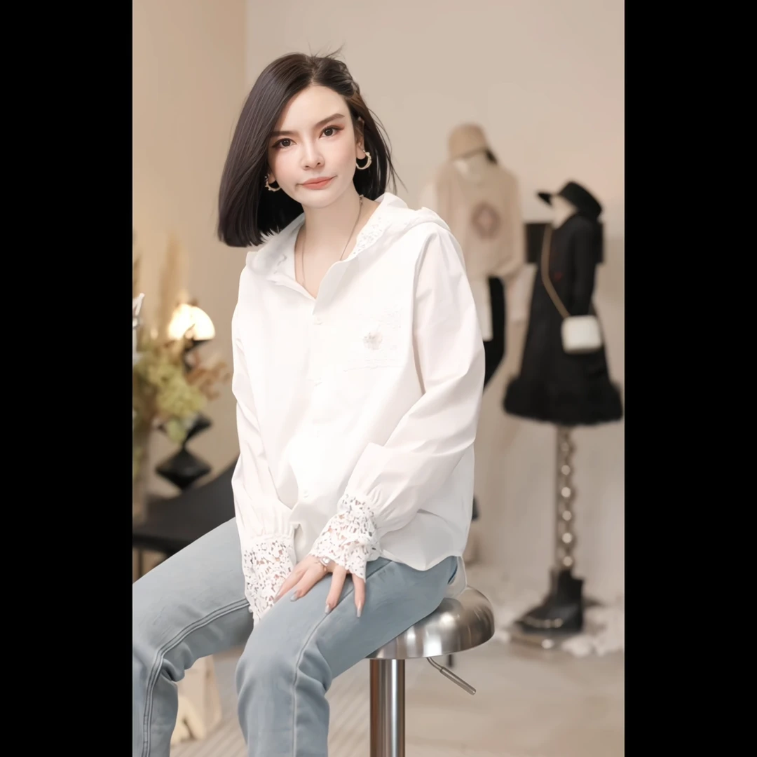 【燕子设计师品牌】秋冬氛围感百搭蕾丝拼接显瘦衬衫 21800 Q