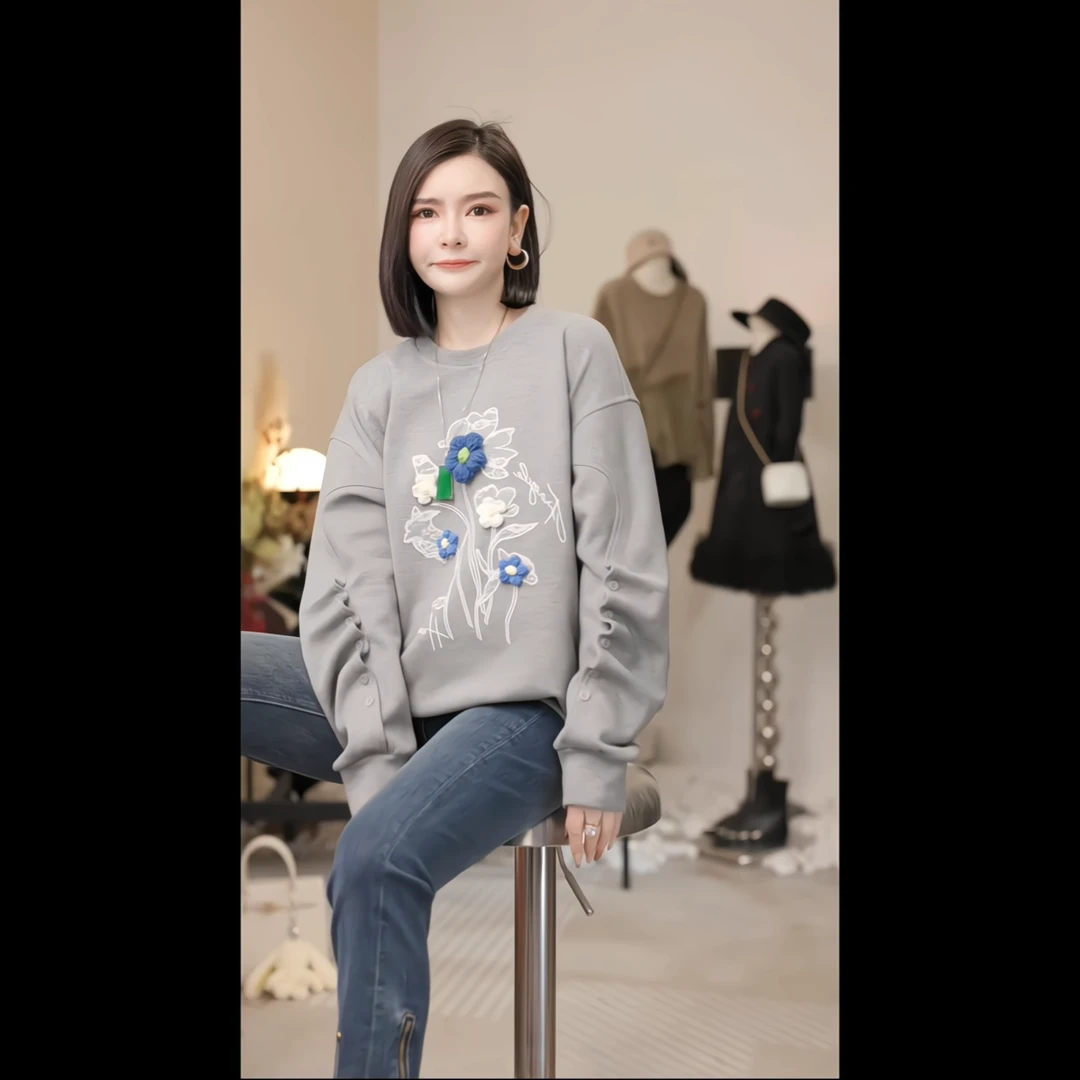 【燕子设计师品牌】秋冬潮流设计感袖子立体花朵卫衣 20756 Q