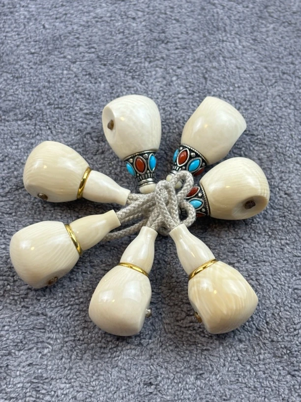 猛犸牙南红绿松文玩三通