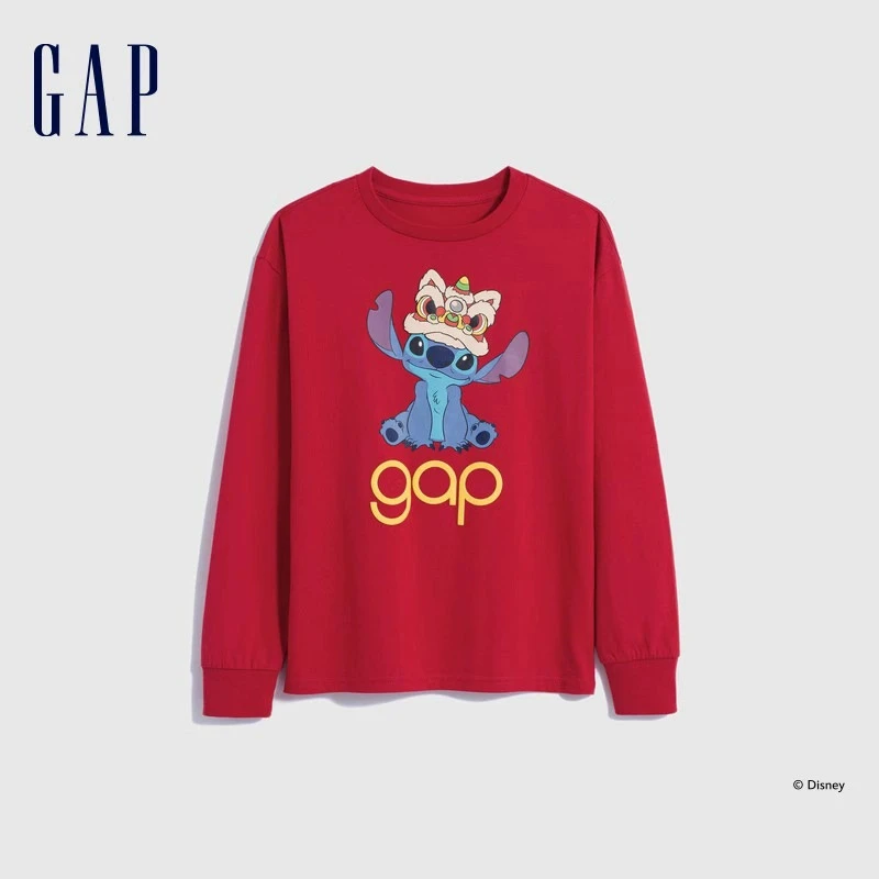 【史迪奇联名】Gap男女童春季2024新款卡通图案长袖T恤889287上衣
