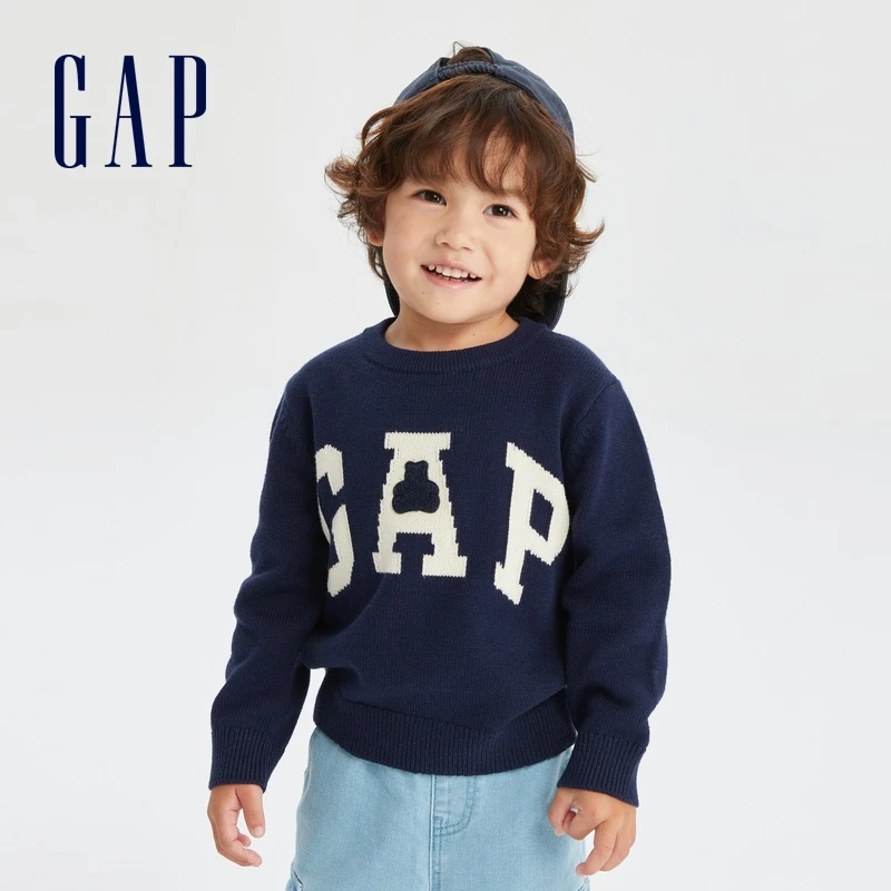 Gap男幼童秋季2023新款LOGO布莱纳熊针织衫730933儿童装洋气毛衣