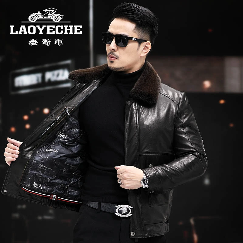 秋冬新款男士头层山羊皮真皮皮衣商务休闲皮夹克外套加厚可拆可卸