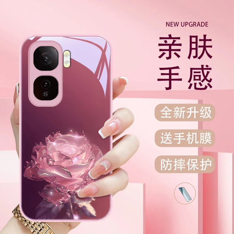 花容月貌适用iQOONeo10手机壳neo10pro潮流女款可爱玻璃壳金属漆
