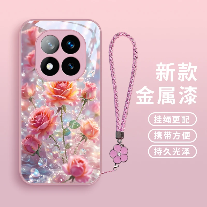 靓晶花朵适用红米note14pro手机壳Note14pro+玻璃防摔女款全包镜
