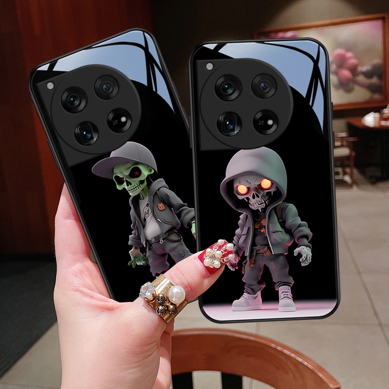 帽子恶魔适用一加12手机壳1加12男生简约oneplus12保护套玻璃流行