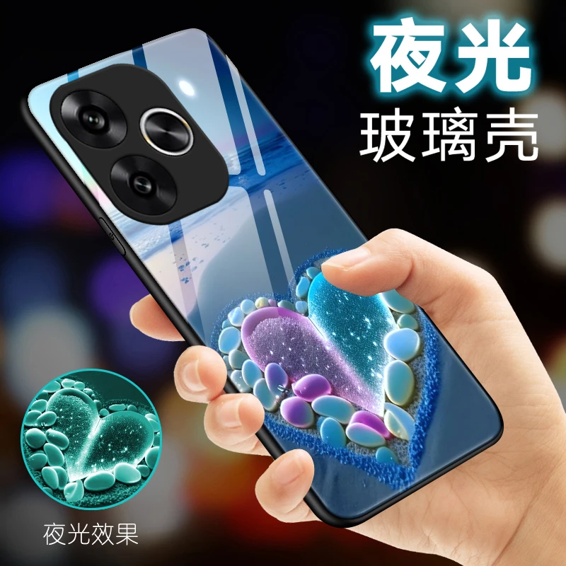 水晶爱心适用小米红米Turbo3手机壳玻璃新款男生潮流保护套女款创