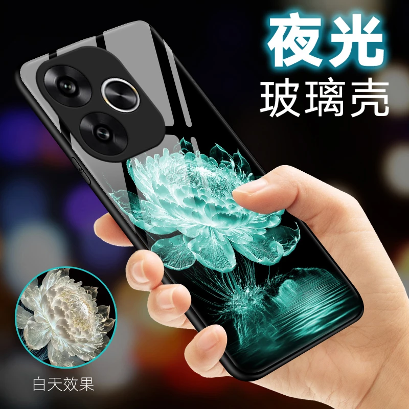 夜光莲花适用小米红米Turbo3手机壳质感女款高级保护套玻璃新款可