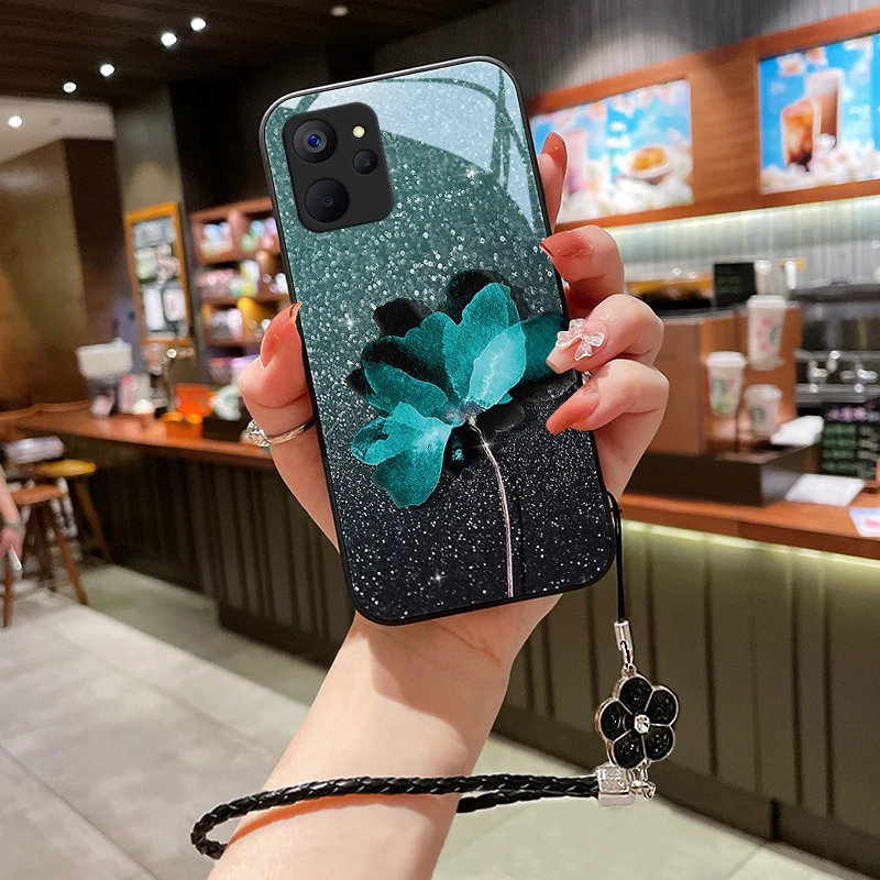 荧光花朵realme10pro+手机壳Realme10s玻璃10pro女款挂绳全包防摔