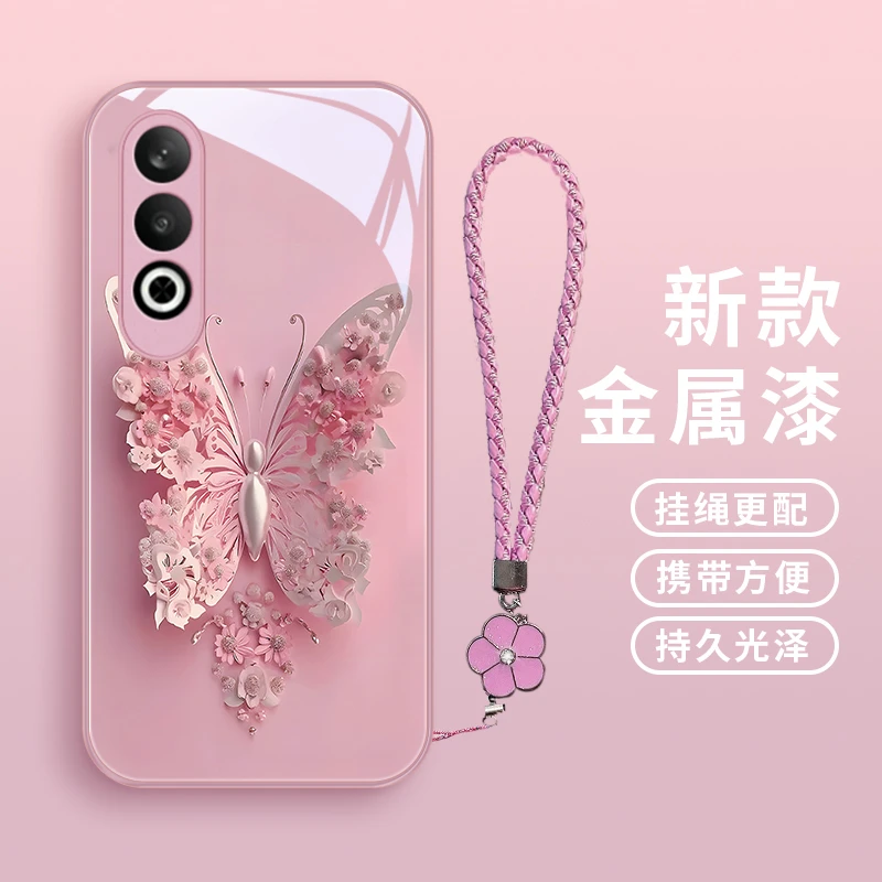 治愈蝴蝶适用oppok12x手机壳OPPPOK12女款玻璃K12x金属漆全包挂绳