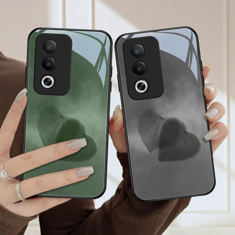 爱心树叶适用OPPOA3活力版手机壳玻璃新款可爱创意小众情侣超火高