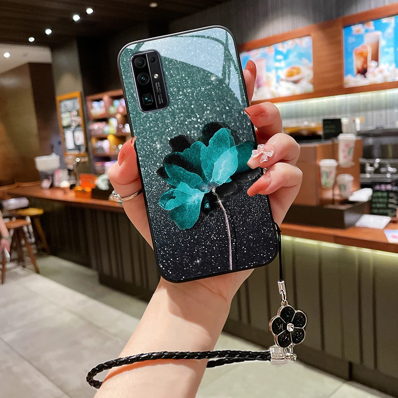 荧光花朵华为荣耀30s手机壳30pro玻璃网红30青春挂绳防摔全包高级