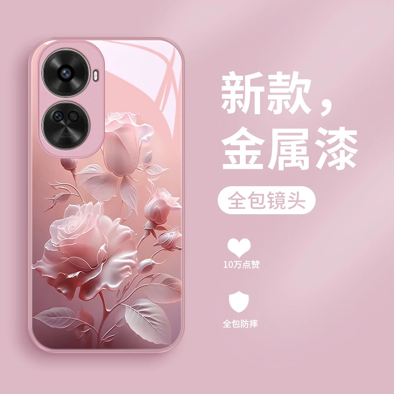 沙龙玫瑰适用华为nova11se手机壳nova11se玻璃壳女款奢华网红金属