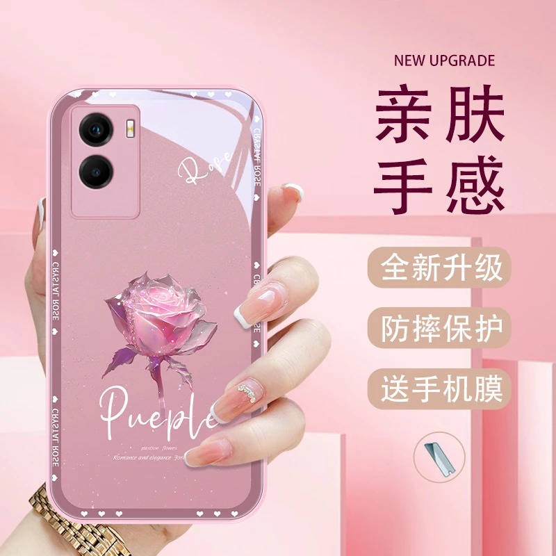 玲珑玫瑰适用vivoy55s手机壳Y52s玻璃壳y53s简约y31s防摔y33s女款