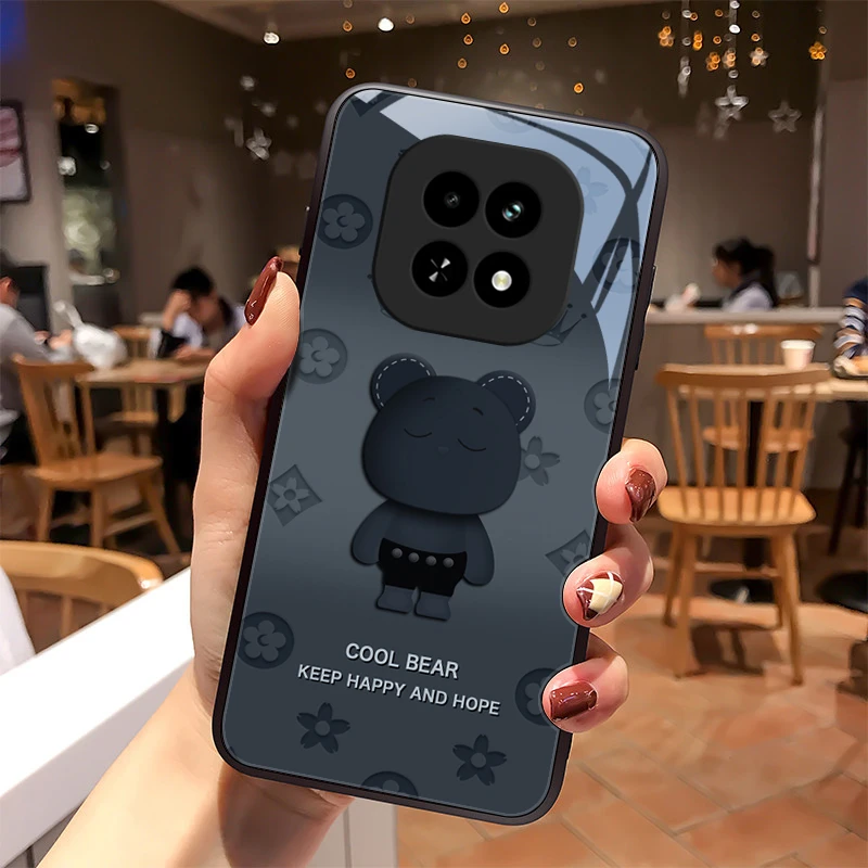 圆脸熊适用realme真我V60手机壳OPPO真我V60玻璃高级感全包硅胶防