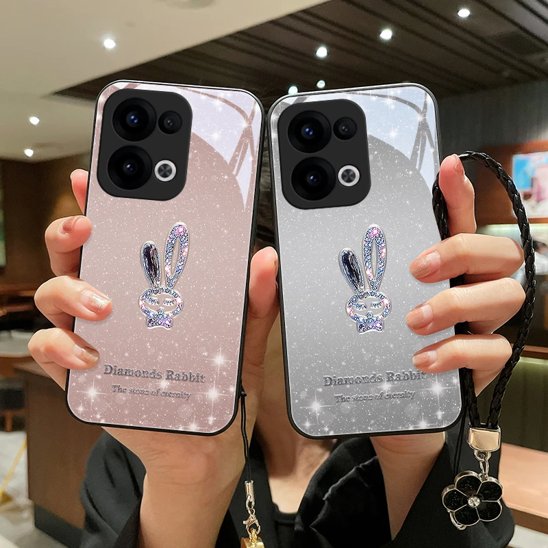 星闪小兔适用opporeno13手机壳高级Reno13Pro玻璃壳女挂绳软边防