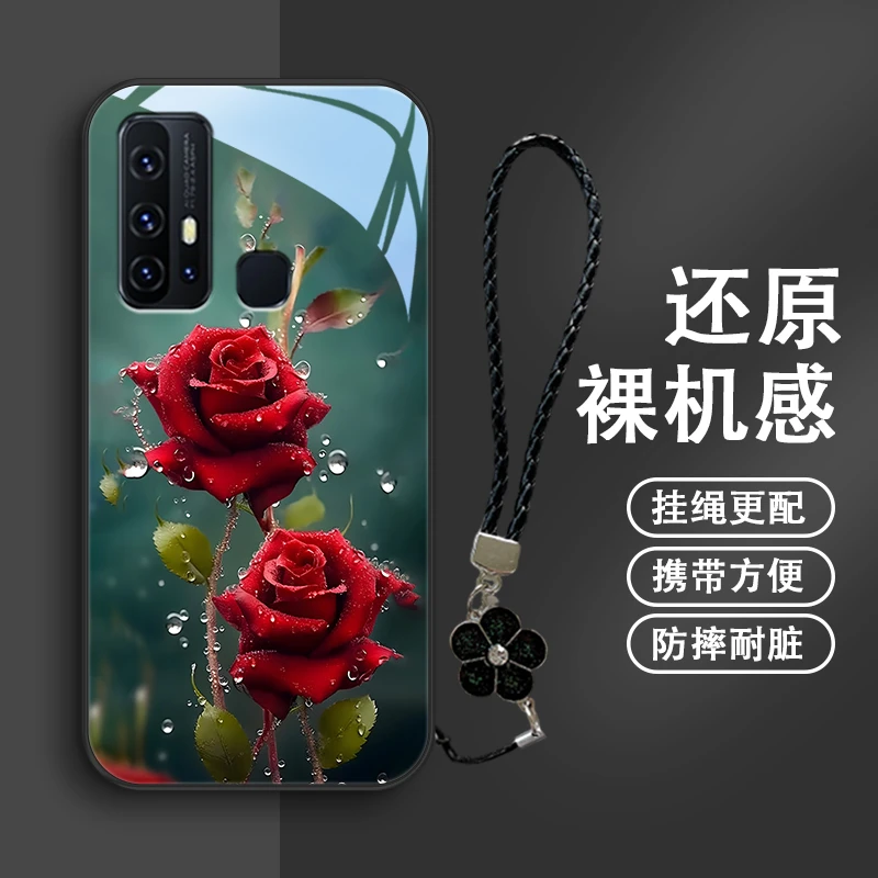 水晶玫瑰适用vivoz6手机壳vivoz5玻璃z5x女款挂绳z3高级z3x网红全