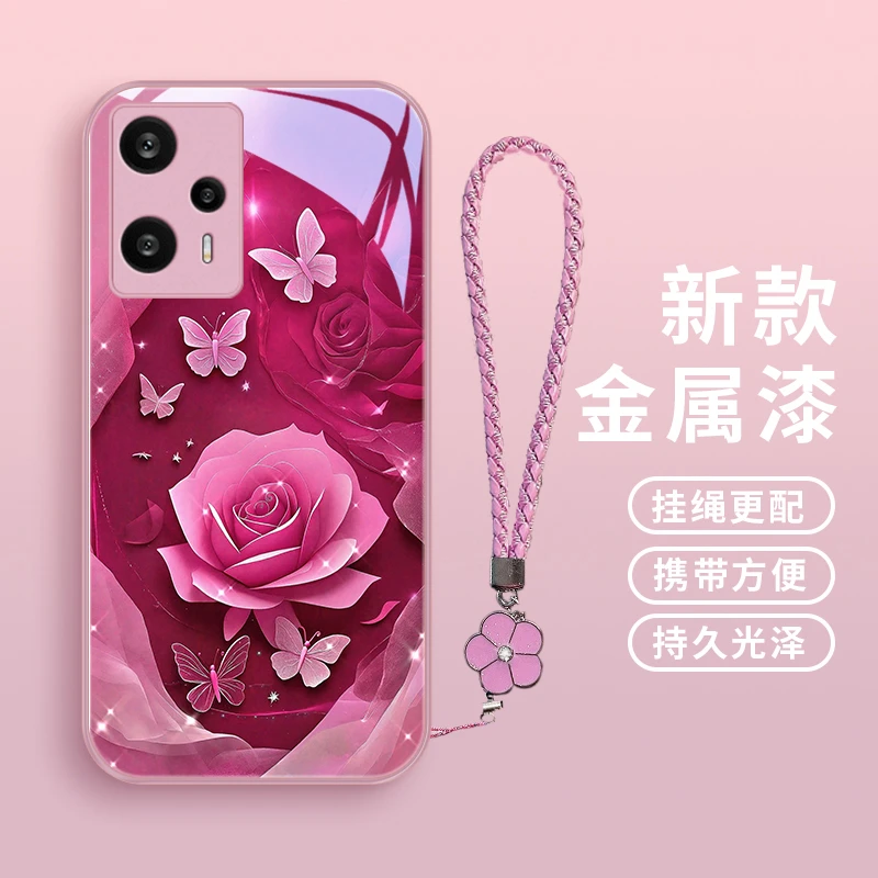 丽致花朵适用小米红米note12手机壳note12Pro金属漆note12Turbo玻