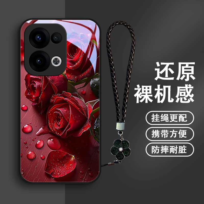 深红玫瑰适用opporeno13手机壳Reno13Pro防摔全包玻璃优雅女款高