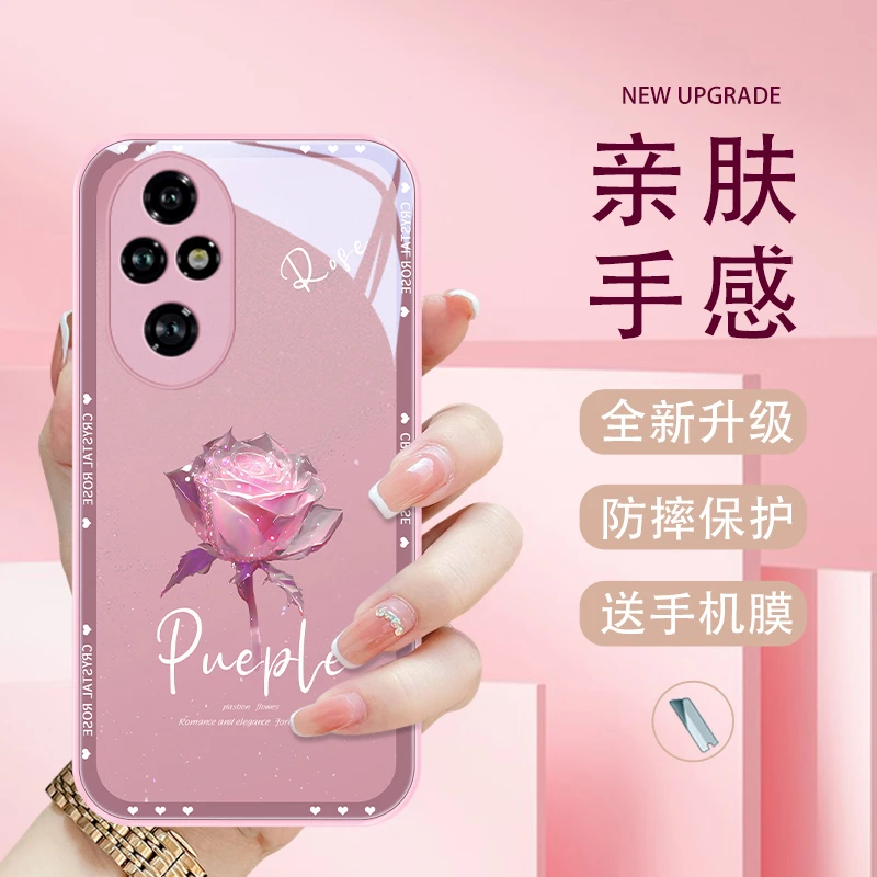 华丽玫瑰适用华为荣耀200手机壳荣耀200pro个性女款网红玻璃壳金