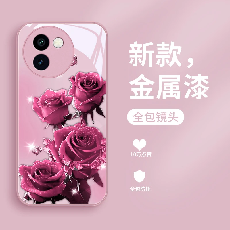 钻石玫瑰适用vivoY200i手机壳VIVOY200I金属漆新款女款情侣全包防