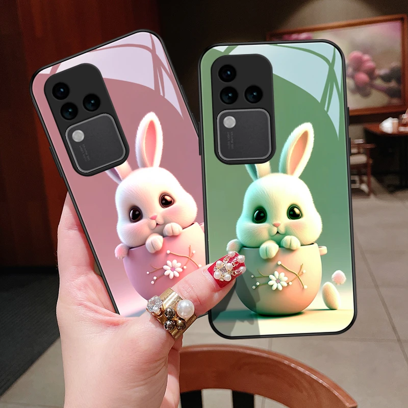 盆栽小兔适用vivos18手机壳S18pro玻璃vivos18e可爱闺蜜保护套时
