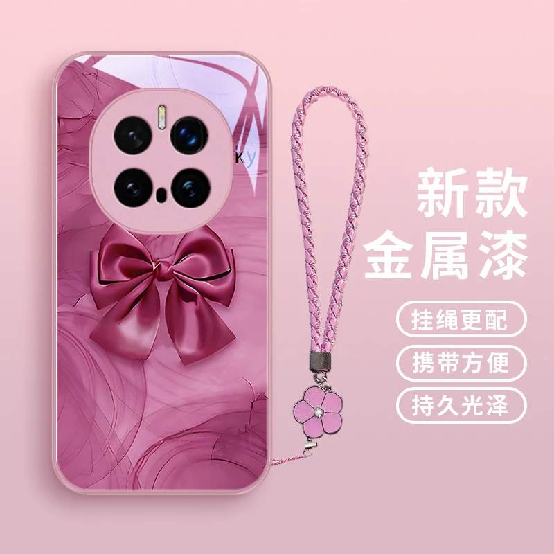 墨色蝴蝶结适用荣耀Magic7手机壳Magic7pro女款清新玻璃壳保护套