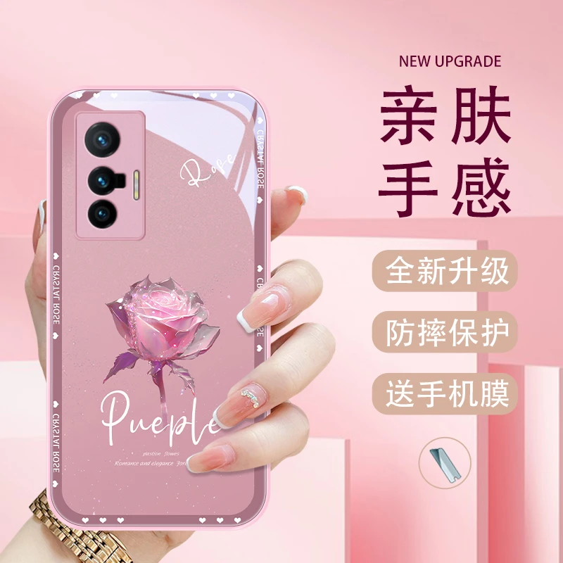 玲珑玫瑰适用vivox70pro手机壳X70限量版x70t玻璃壳vivox60潮流x