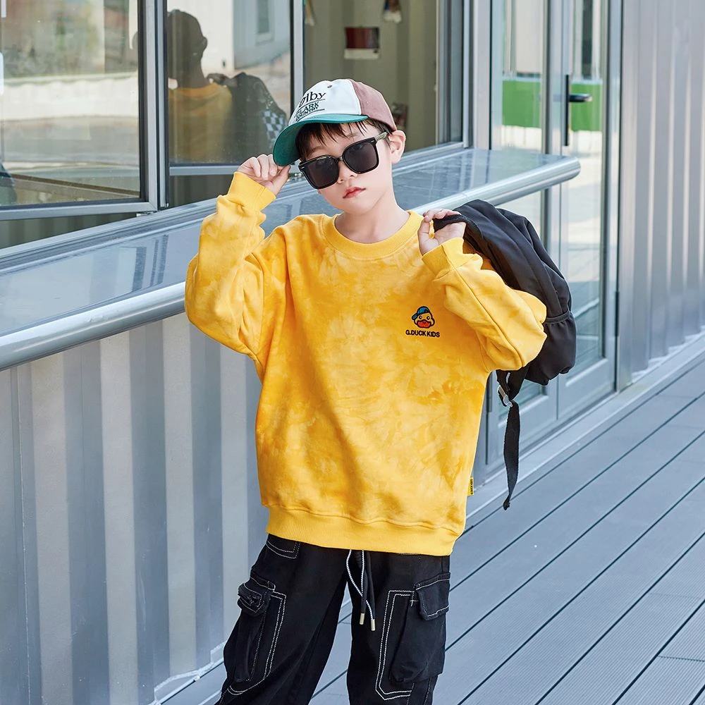 小黄鸭纯棉卫衣男女童春秋扎染长袖中小童女童秋季儿童扎染上衣
