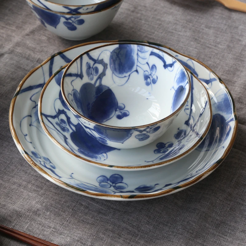 日本进口 瓷盘 山归来瓷器面钵菜盘米饭碗 家用平盘釉下彩 瓷盘