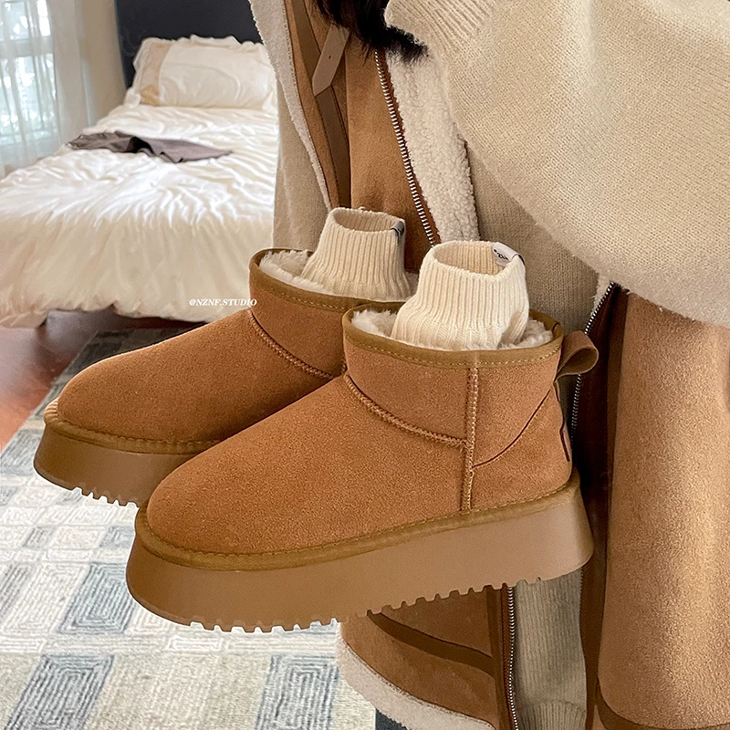 南在南方网红防滑增高厚底雪地靴女2024新款冬季加绒加厚保暖棉鞋