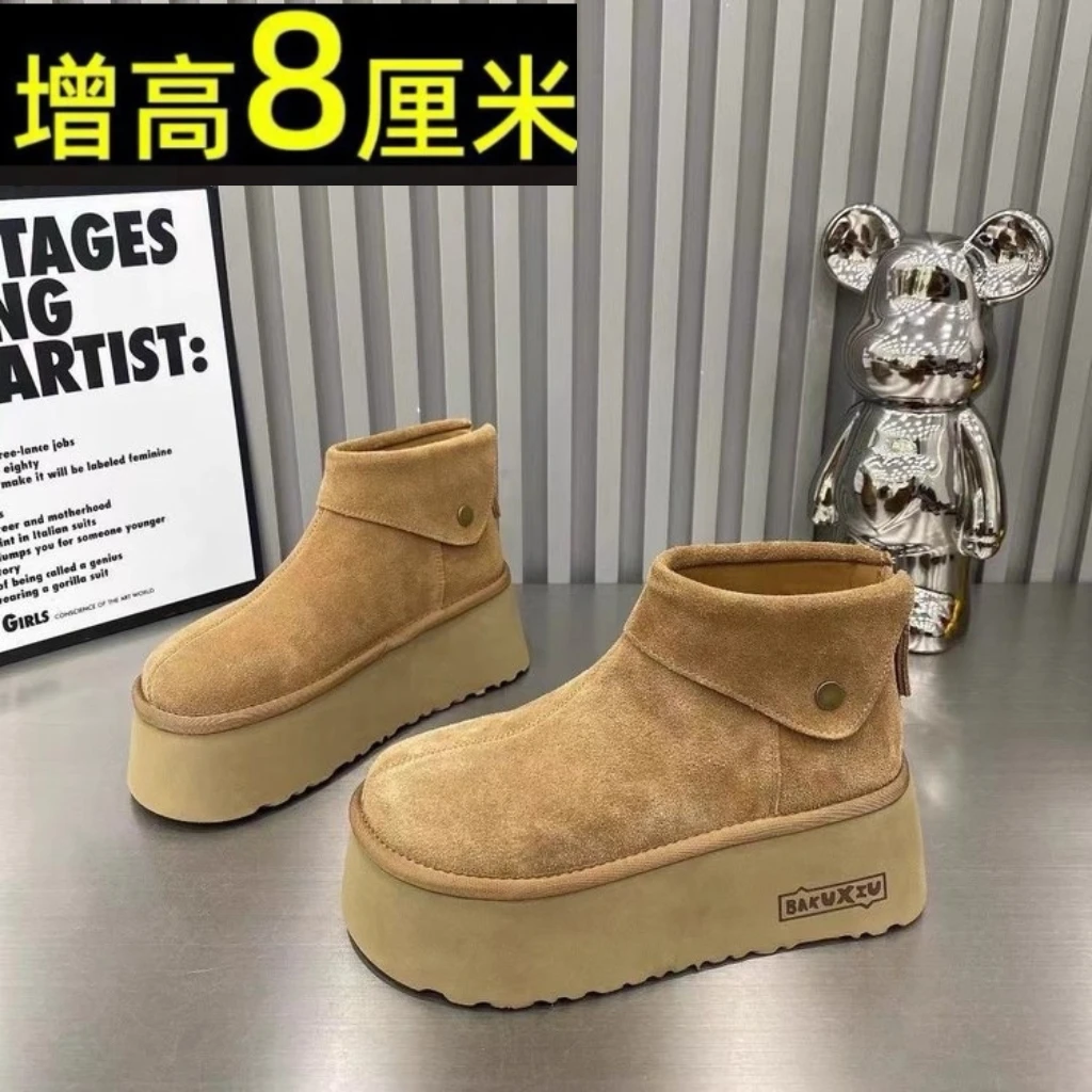 增高厚底百搭勃肯鞋女轻便松糕鞋2025冬季新款休闲高帮磨砂皮短靴
