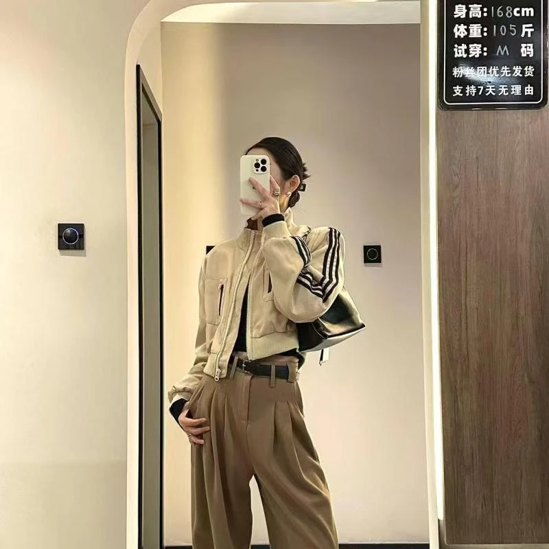 2025春季新款短外套时尚百搭休闲时髦机车立领口袋夹克小个子上衣