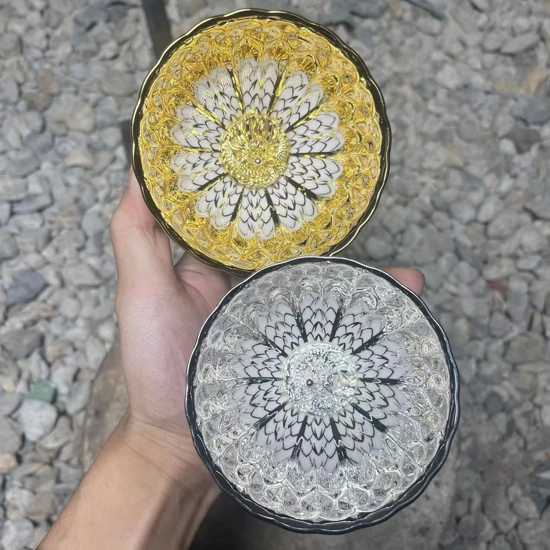 梦幻银龙金龙对杯冰清玉洁妖妃杯高端茶器 手工茶盏 主人杯 手工