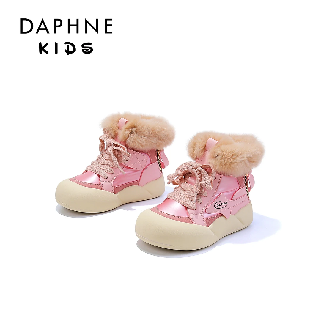 达芙妮Daphne儿童2024年秋冬季新款保暖厚底雪地靴中大童时尚加绒