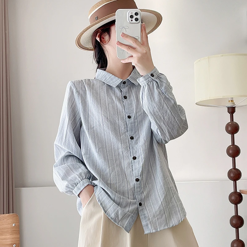 防晒简约设计感时尚休闲纯棉条纹设计感衬衫女薄款品质高级感外套