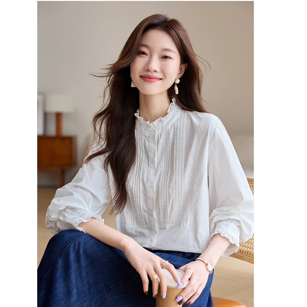 【乔恩姐姐】法式甜美风高颜值小众衬衫女精致花边木耳领衬衣0092