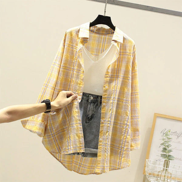 【茶芙巷】格子女装衬衫纯棉女防晒2025夏季显瘦薄款宽松潮【ZS】